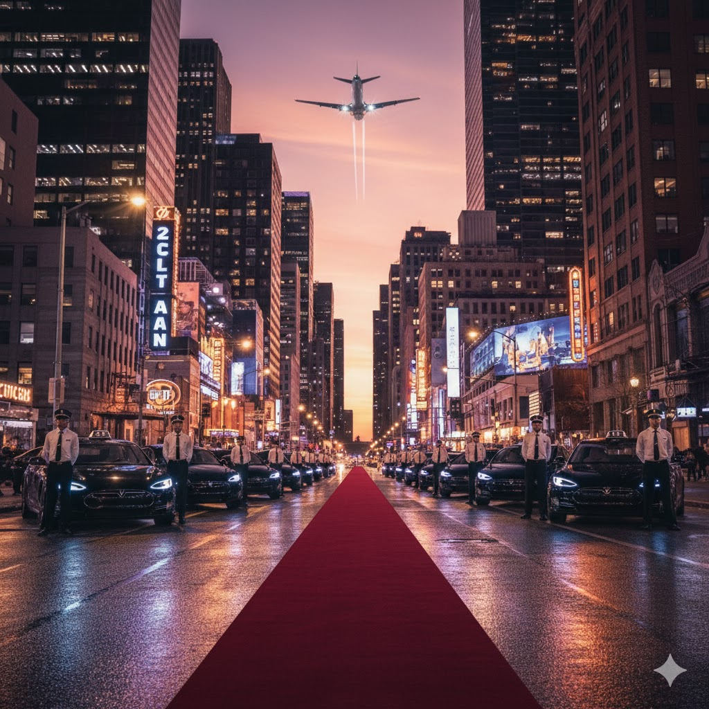 Chauffeur lined up in city